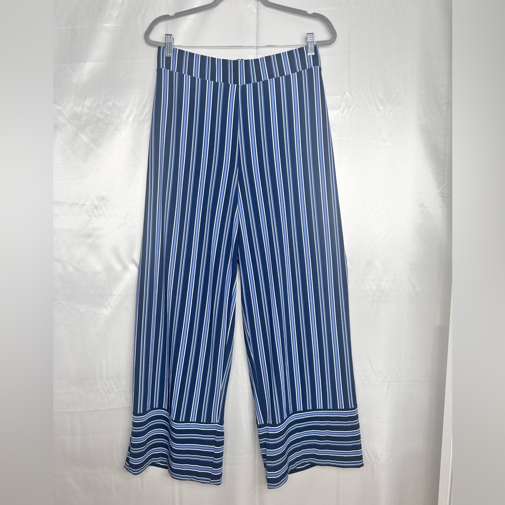 NWT Rod & Ali Blue White Striped Palazzo Pants Women's Size 2X Wide Leg Pull-On